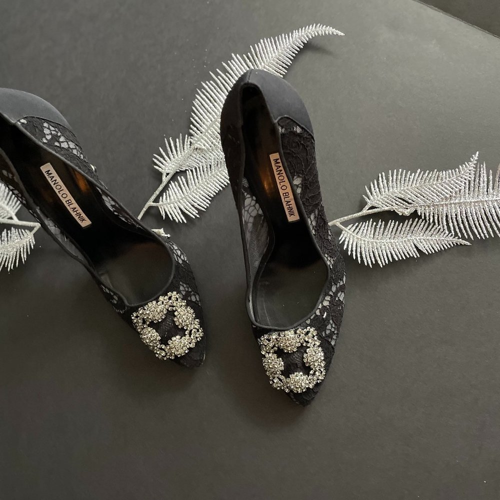 Manolo Blahnik Shoes - Size: 39 1/2 - Black Satin/Lace - Worn only 3 X